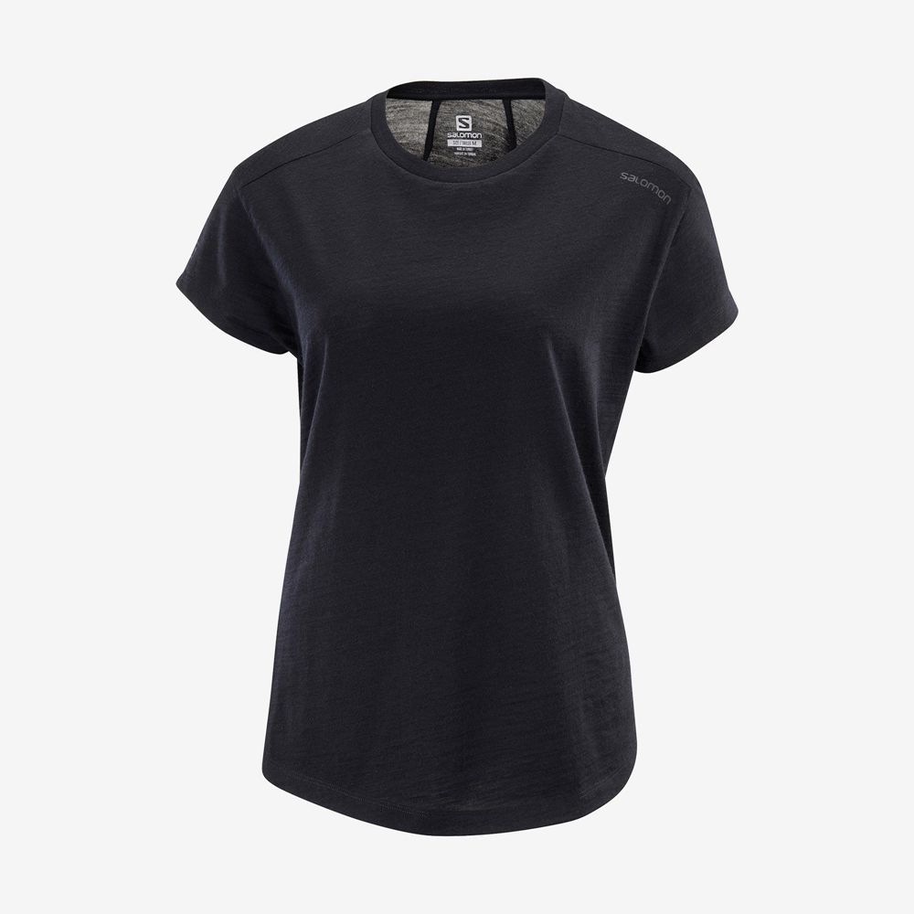 Camisetas Salomon Mujer Negras - Salomon Argentina OUTLIFE MERINO SS W,708695-MED